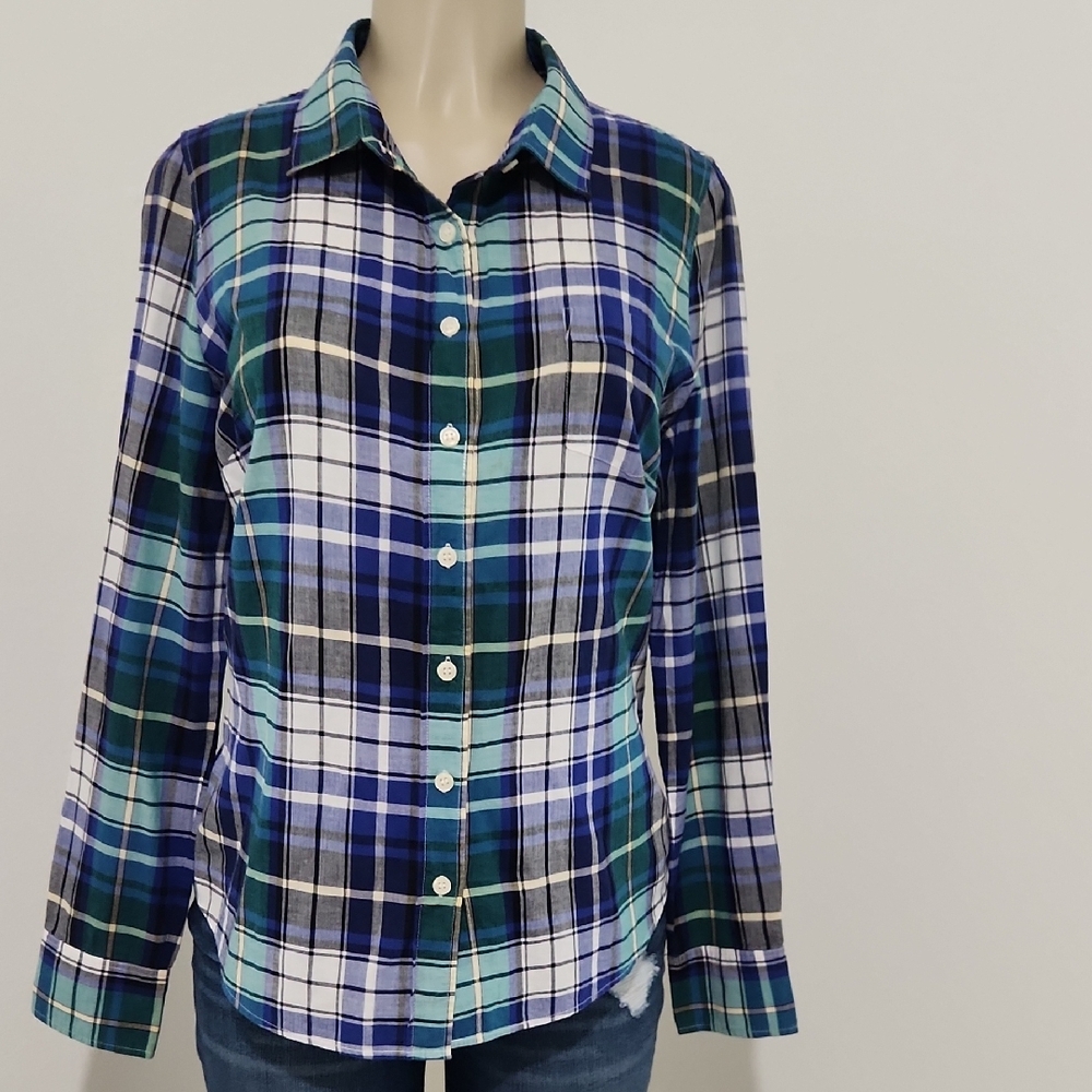 J. Crew Womens Multicolor Plaid Long Sleeve Button Down Shirt Saze M